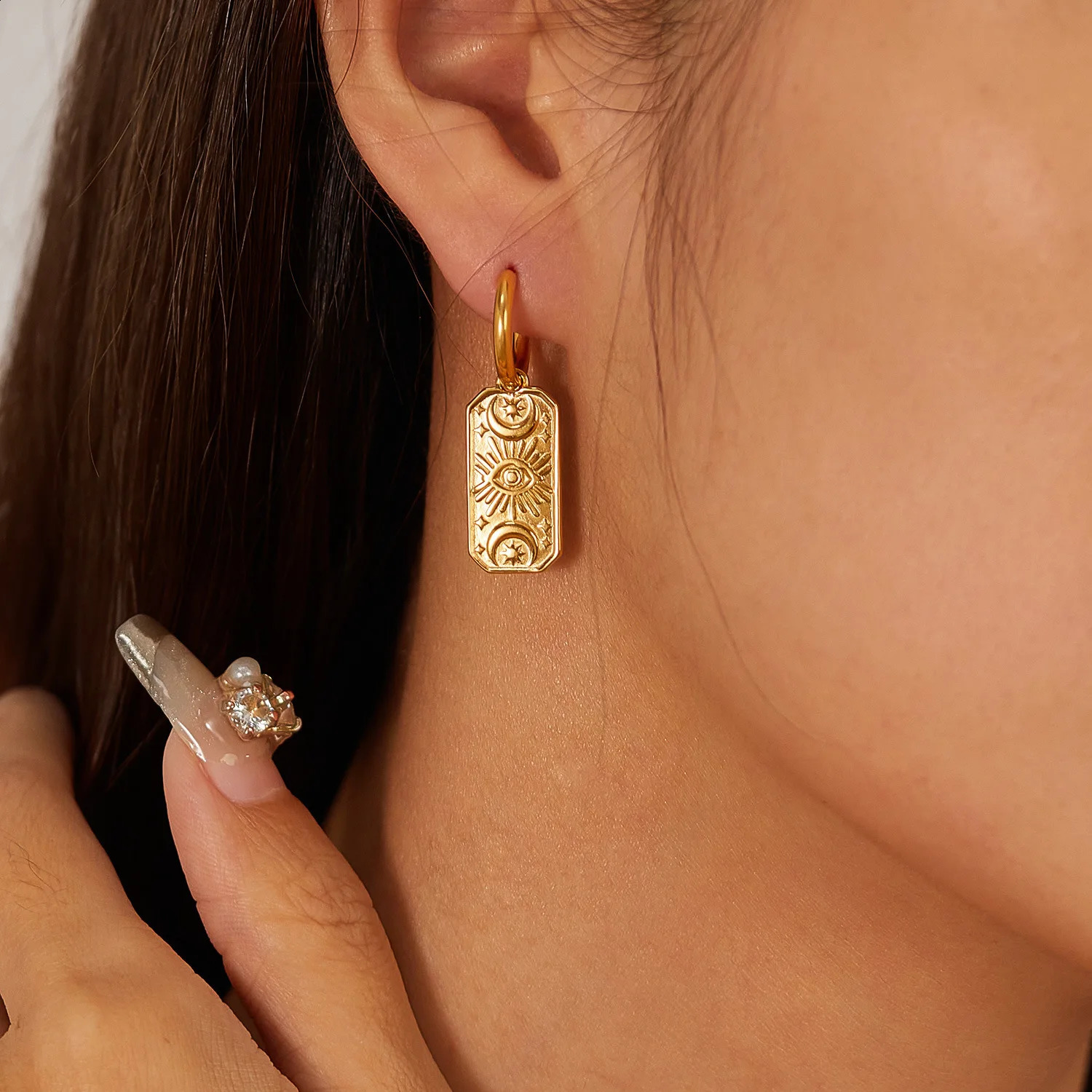 Fashion Square Shape Drop 18k Gold Color Stainless Steel Waterproof Huggie Hoop Earring Charms Daily Jewelry High Quality 240906