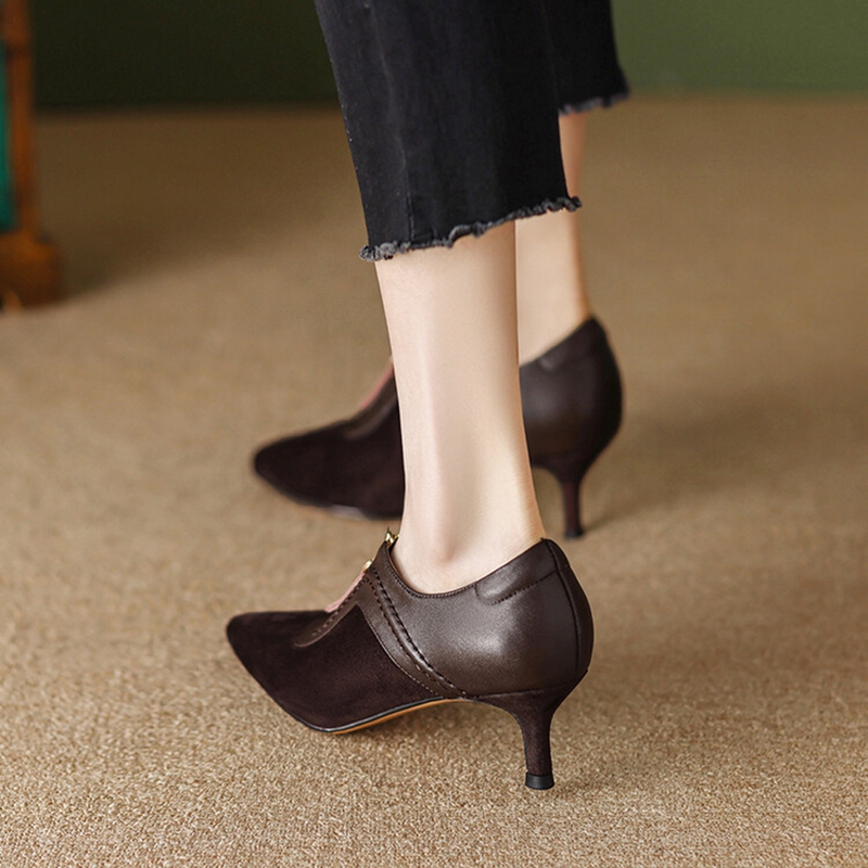 2025 new Spring/Autumn 2023 Pointed Toe Thin Heel Pumps Solid High Heels Sheep Suede for Women Zipper Sexy Shoes 9554 s