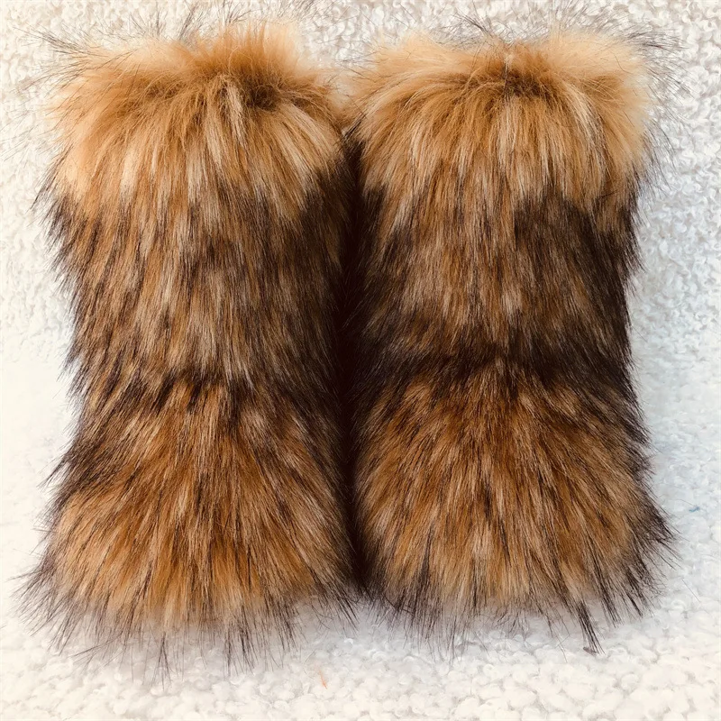 Women Fluffy Faux Fox Woman Plush Warm Snow Boots Footwear Girls Furry Fur Bottes Fashion Winter Shoe