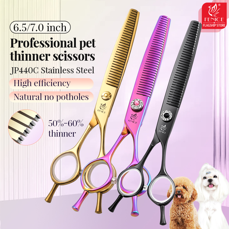Fenice JP440C Steel 6.5/7 inch Straight Fluffy Thinning Scissors Pet Dog Grooming Shears Dog Scissors Tools Thinning Rate 50-60%