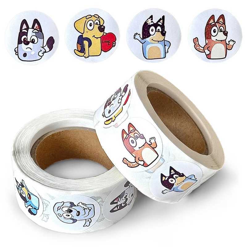 Kids' Toy Stickers Bingo Bluey Stickers Accessories 500 Sheets/Roll Round Cartoon Stickers Hand Account Diary Decoration Toys For Children Q24091