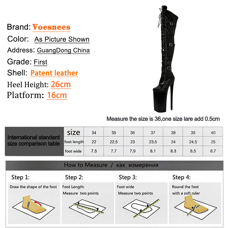26cm High Heel Platform Exotic Pole Dancing Lace-Up Overknee Fetish Boots Size35-43 Black Zip Crotch High Boots Fast Shipping
