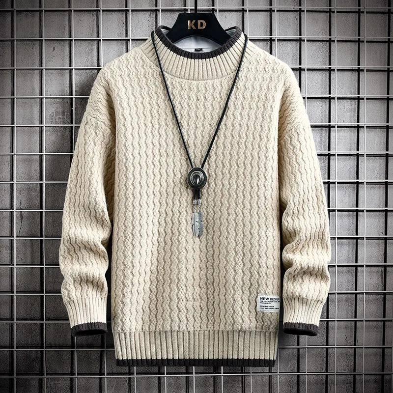 clothing mens loose pull slim fashion knitted sweater thick Homme retro striped 4XL 240906