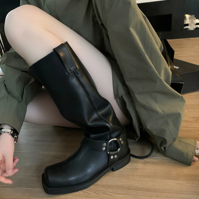 2025 new JOZHAMTA Size 34-40 Women Knee Real Leather High Heels Winter Shoes Woman Punk Long Retro Goth Western Knight Boots