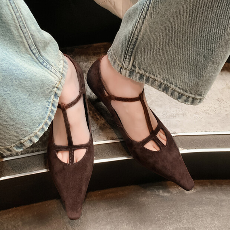 Size JOZHAMTA 34-40 Real Leather Women Pumps T-Strap Sexy Pointy High Heels Shoes New 2025 Fashion Flats Office Lady Elegant Dr c32e