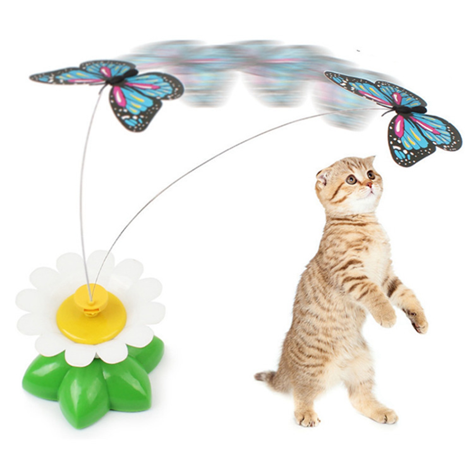 Cat Teaser Toy 360 Degree Rotating Butterfly Flower Shape Interactive Kitten Toy Cat Toys