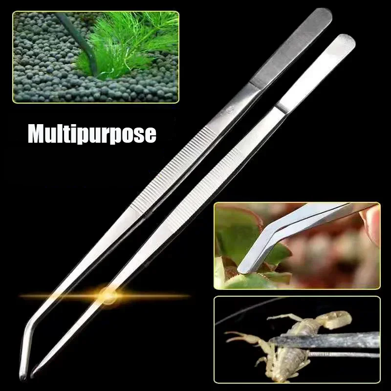 Multifuctional Long Tongs Stainless Non-sliSteel Elbow Tweezers Aquarium Clip Long Tongs Medical Tweezers Forceps Home Supplies