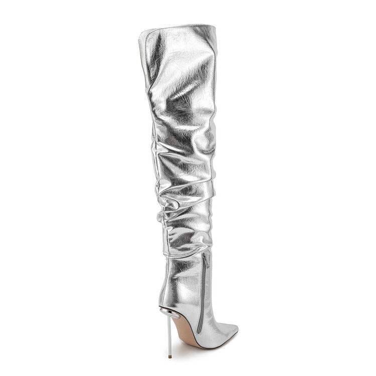 Size 36-47 Sier Stone Pattern Over The Knee Women European American Autumn Winter Short Plush Sexy High Heel Long Boots