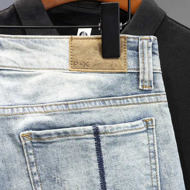Summer Casual Denim Knee Length Jeans Shorts Men Solid Vintage Washed Cowboy Streetwear Patchwork Fashion Skinny Cropped PantsX240914