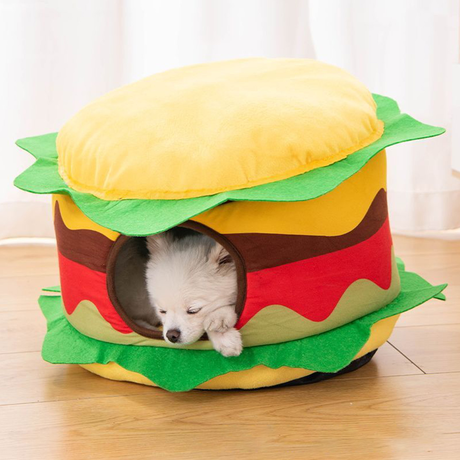 Cute Hamburger Shape Cat Bed, Detachable, Soft, Warm, Cozy, Puppy House for Winter