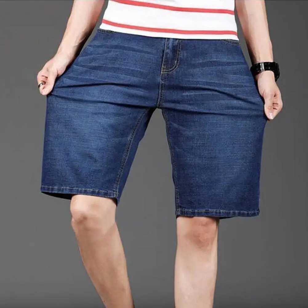 Solid Color Men Jeans Mens Summer Denim Shorts with Button Zipper Fly Pockets Straight Leg Solid Color Short for Streetwear Y240914