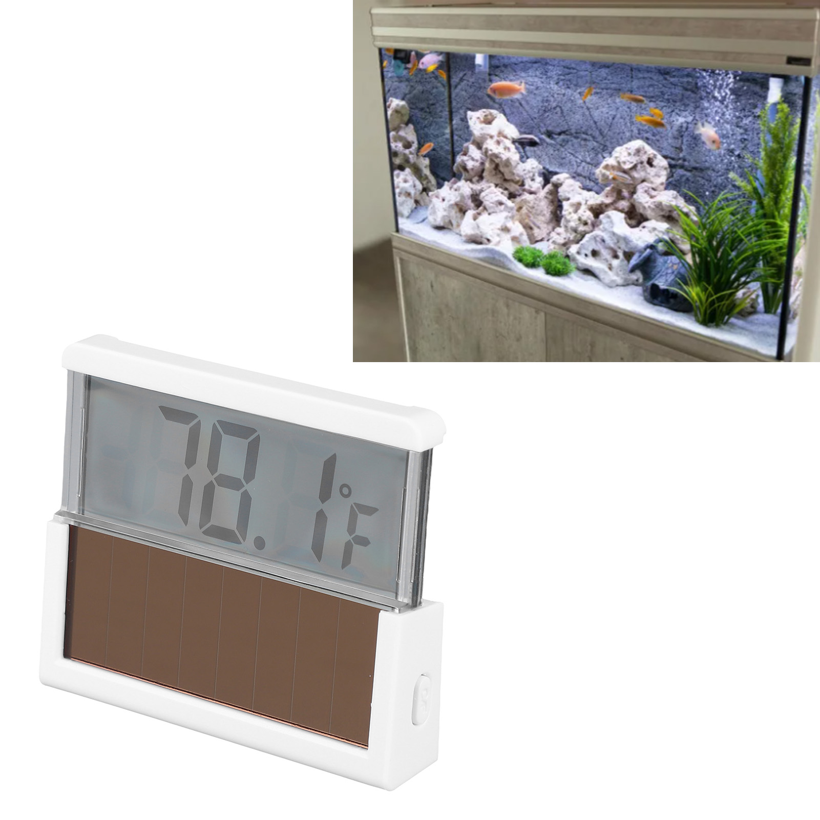 Solar Aquarium Thermometer Digital Transparent LCD Screen High Accuracy Solar Powered Thermometer For Fish Tank