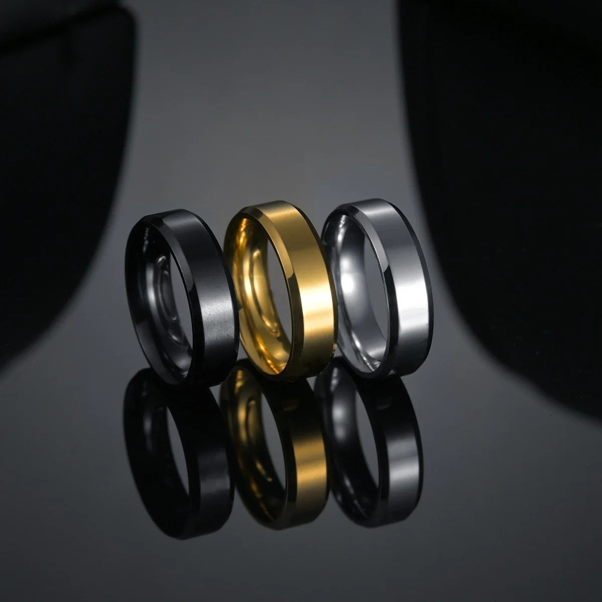 Stainless Steel Black Rings for Women Wedding Men Jewelry Width 6mm Custom engraving name 240906