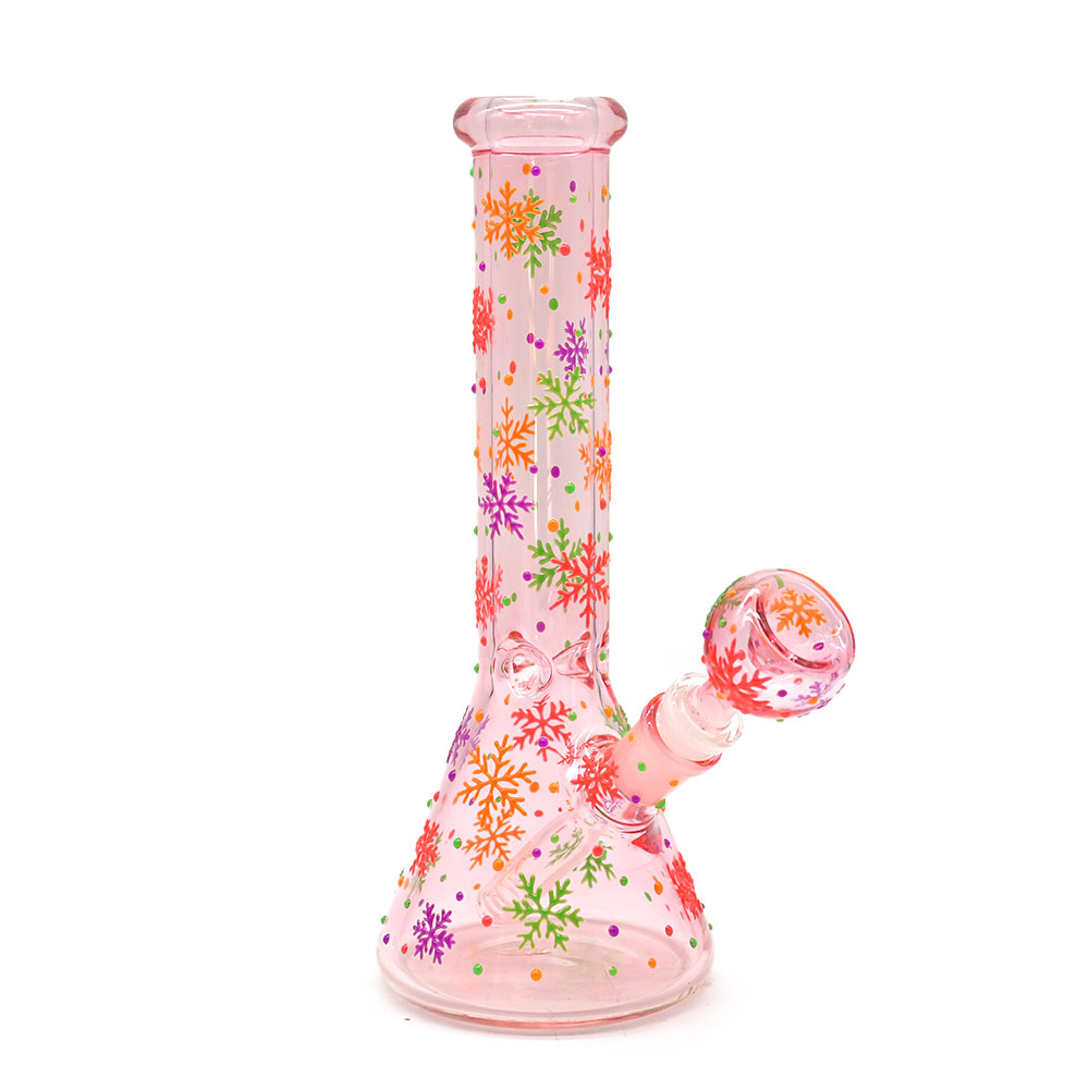 10in,Pink Glass Water Pipe,Glass Beaker Bong With Colorful Luminous Snowflake,Glow In Dark,Borosilicate Glass Hookah,Gifts That Girls Like,Smoking Acc