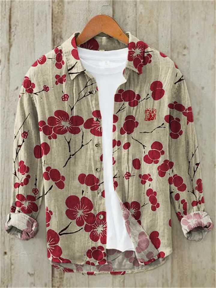 Sakura Japanese Vintage Art Linen Blended Shirt Casual Polo Collar Cardigan Button Shirt Plus Size Spring Summer New Z240914