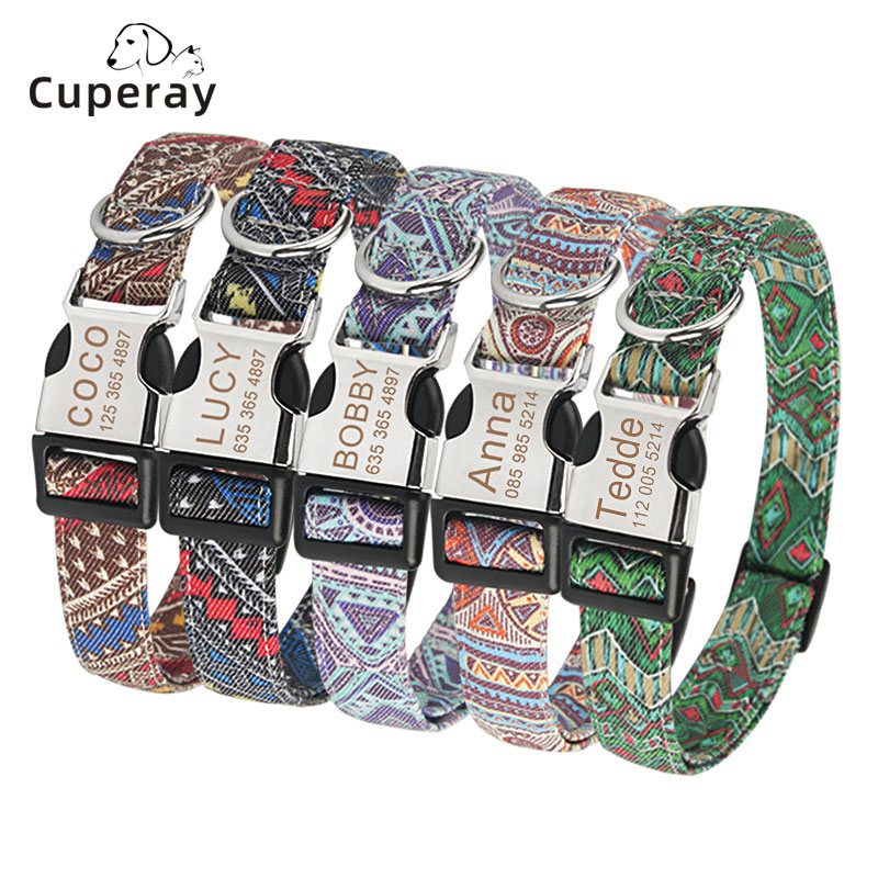 Custom Personalized Dog Collar with Name Adjustable Engraved Dog Collar Metal Buckle Tags Pet ID Nameplate Multicolor To Choose