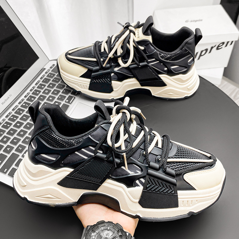 Men's Fashion All-match Daddy Comfortable Breathable Sports Lace-up Wear-resistant Outdoor Mixed Color Casual Shoes