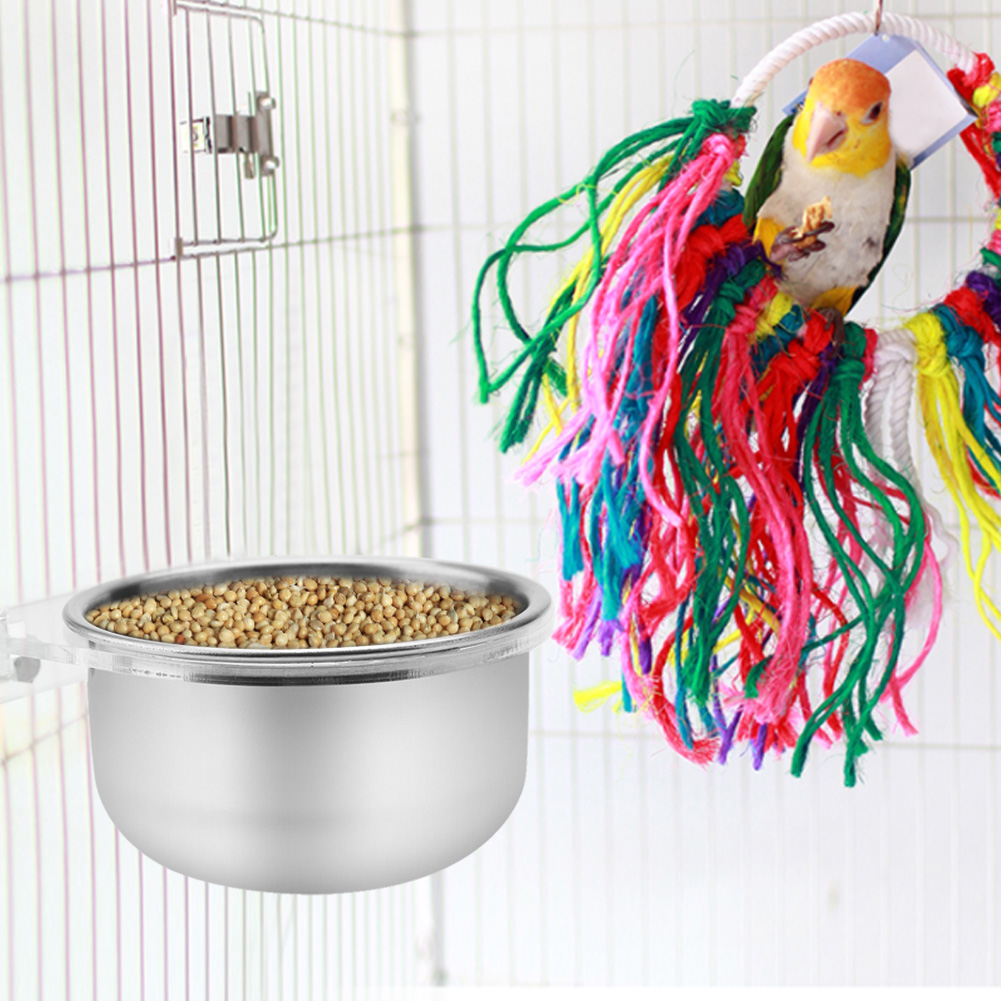 Bird Cage Food Water Feeder Bowl Rack Parrot Parakeet Cage Accessories