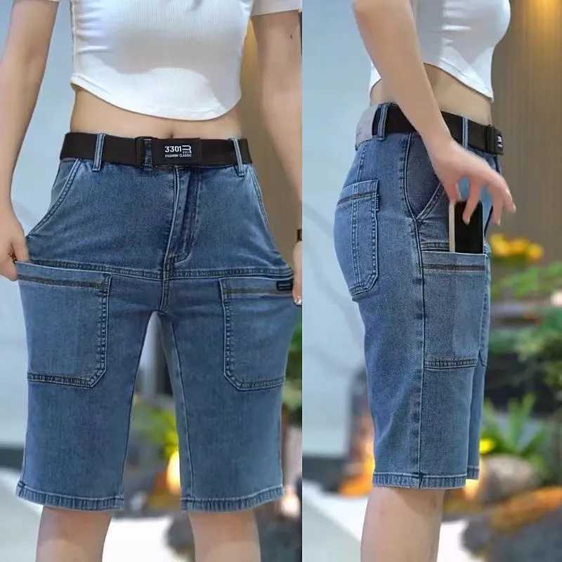 New Design Fashion multi-pocket Thin Denim Shorts Jeans mens Straight Stretch Bermuda Jeans Casual Shorts Pant Dropship BrandX240914
