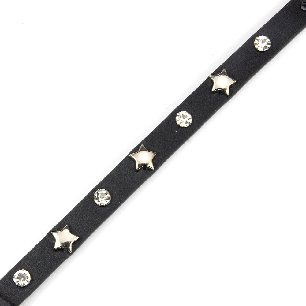Leather Pet Collar Pentagram Rivet Rhinestone Cat Collars Adjustable Cat Bell Training Collar for Cats & Puppies Pet Accessories