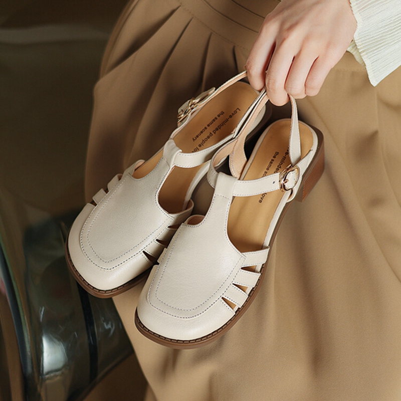 Summer NEW Genuine Leather for Women Cover Sgback Shoes Round Toe New Chunky Heel Designer Ladies Sandals 9095