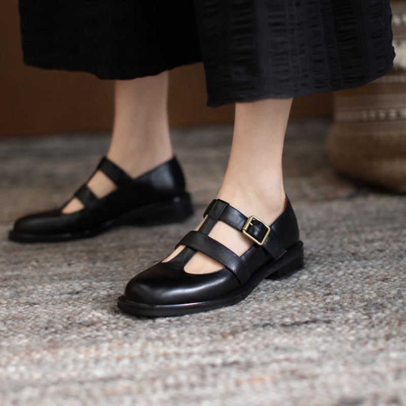 NEW Spring 2023 Genuine Leather Women Shoes GLADIATOR Round Toe Casual Shoes Buckle Strap Platform Heels Shallow Shoes Women
