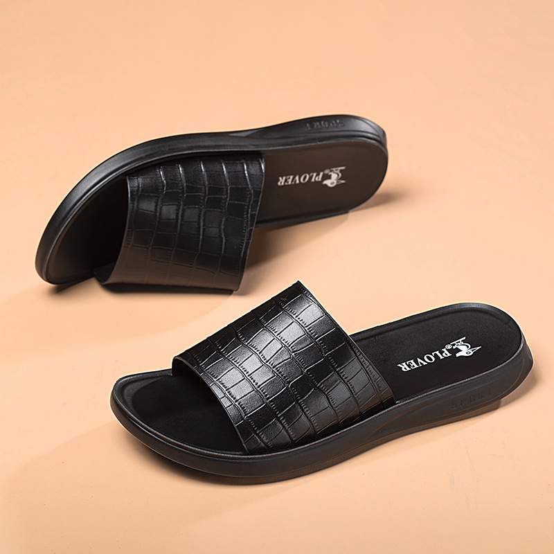 Summer New Shoes for Men Genuine Leather Slipper Stone Pattern Casual Sandals Comfortable Slides Cool Beach Shoes