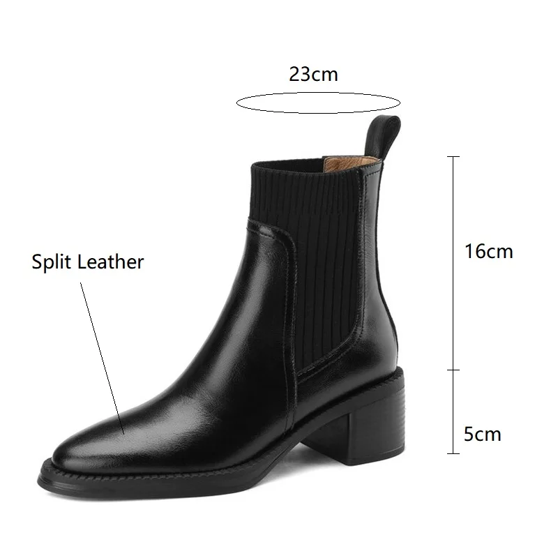 New Spring Autumn Split Leather Women Shoes Pointed Toe Short Boots for Women Chunky Heel High Heel Boots Versatile Ladies Shoes