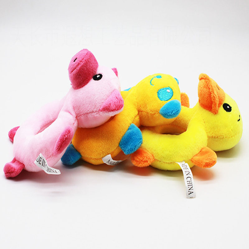 Cute cartoon pet plush chewing bear pig duck shape squeaky animal ring shape small dog cat interactive toy
