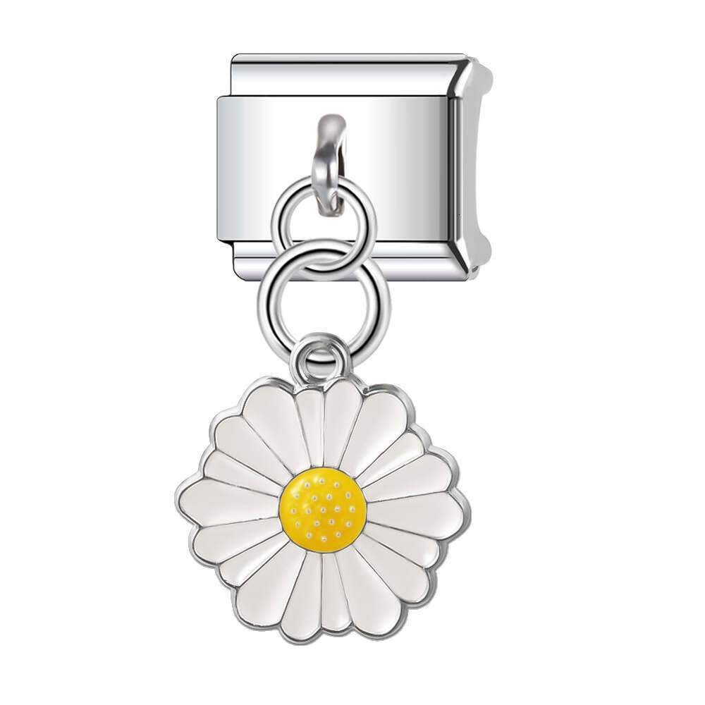 New Women's Gift flowers pendant Bead Italian Charms Links Bangle Beads Fit 9mm Stainless Steel Bracelet Making DIY For Women Fashion Jewelry