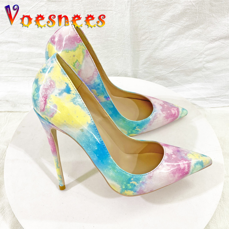 2024 New Gradient Color Fashion Party Single Shoes 12CM Women's Summer Office Pumps Mixed Color Shallow Mouth Thin High Heels
