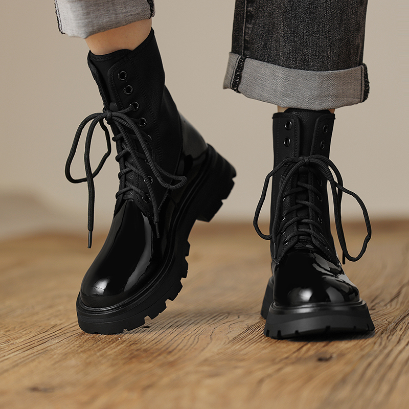 2024 New Autumn Round Toe Short Winter Shoes Ankle Boots for Women Genuine Leather 858d