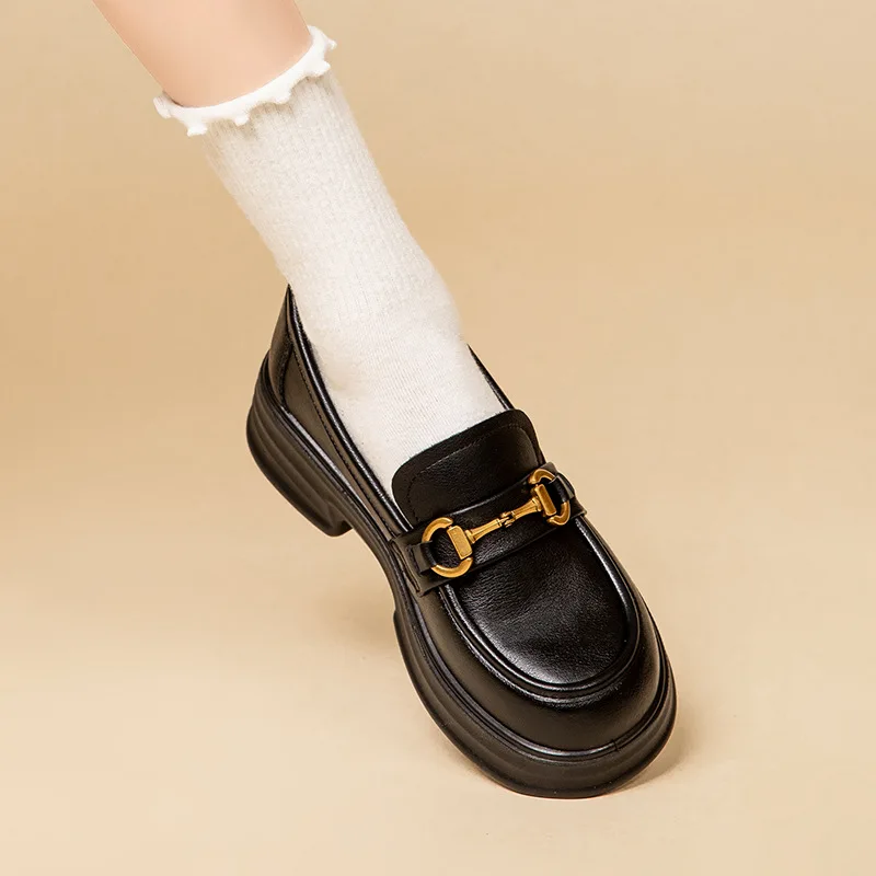 Metal Buckle British Style Small Leather Shoes For Women New Design Korean Style Single Shoes Women's Jk Loafers
