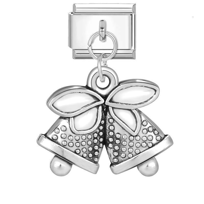New Women's Gift Christmas Bell Socks snowflake Pendant Italian Charms Links Bangle Beads Fit 9mm Stainless Steel Bracelet Making DIY For Women F