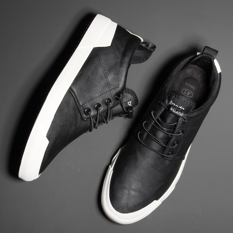 Men's Leather Plug Size46 Boots Shoes Korean Black Low Top Shoes Men Wear-resisting Loafers Designer Leisure Vulcanized shoes