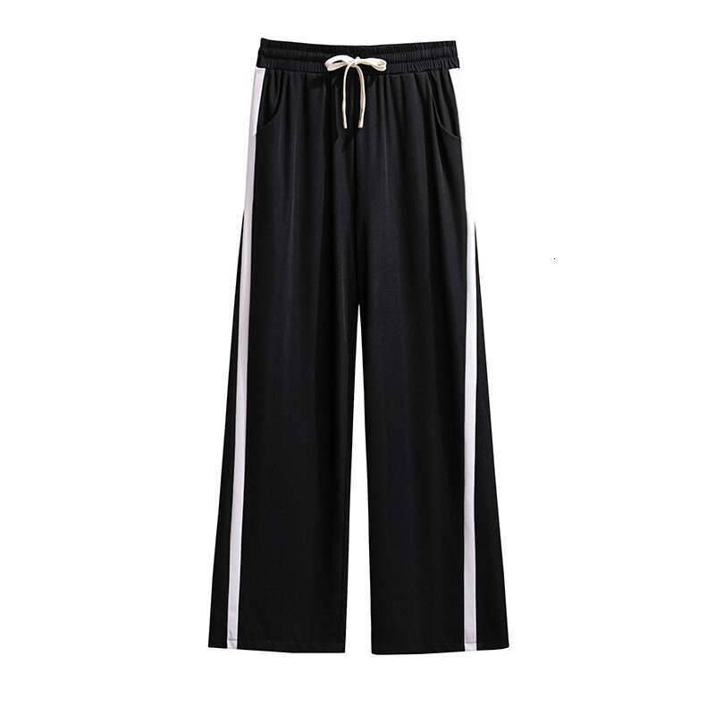 155Kg Plus Size Women's Loose Straight Wide Leg Trousers Hip 150 High-Waisted Striped Pants Black 5Xl 6Xl 7Xl 8Xl 9Xl