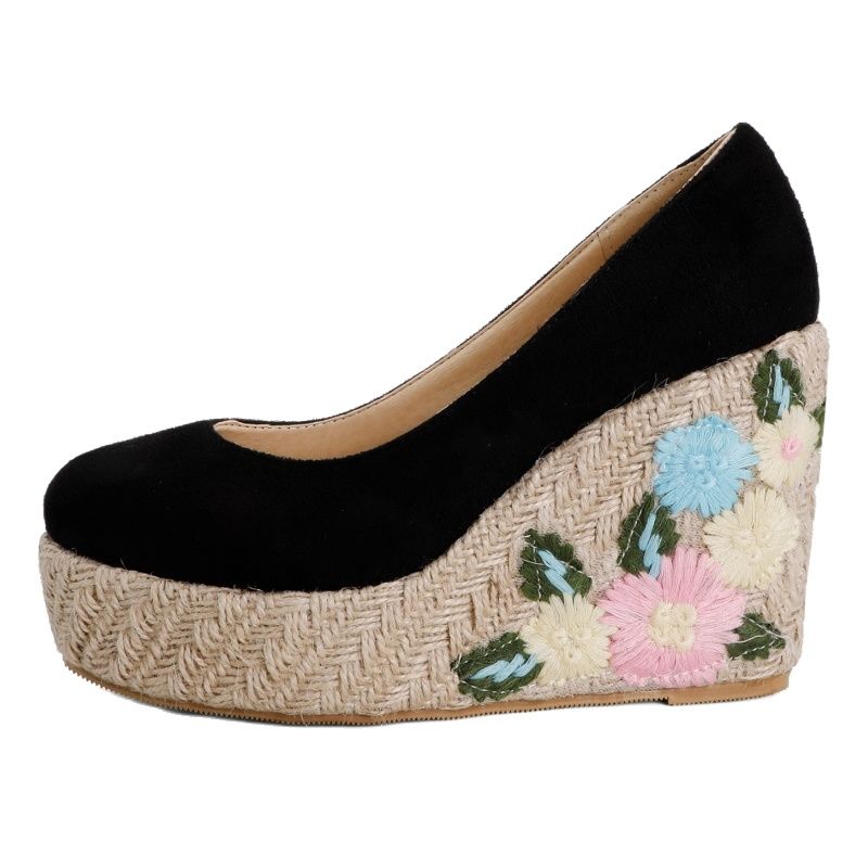 High Wedges For Women Pumps Platform Embroidery Round New Toe Women's Heels Knitted Party Wedding Shoes Large Size 45 3c0e 's