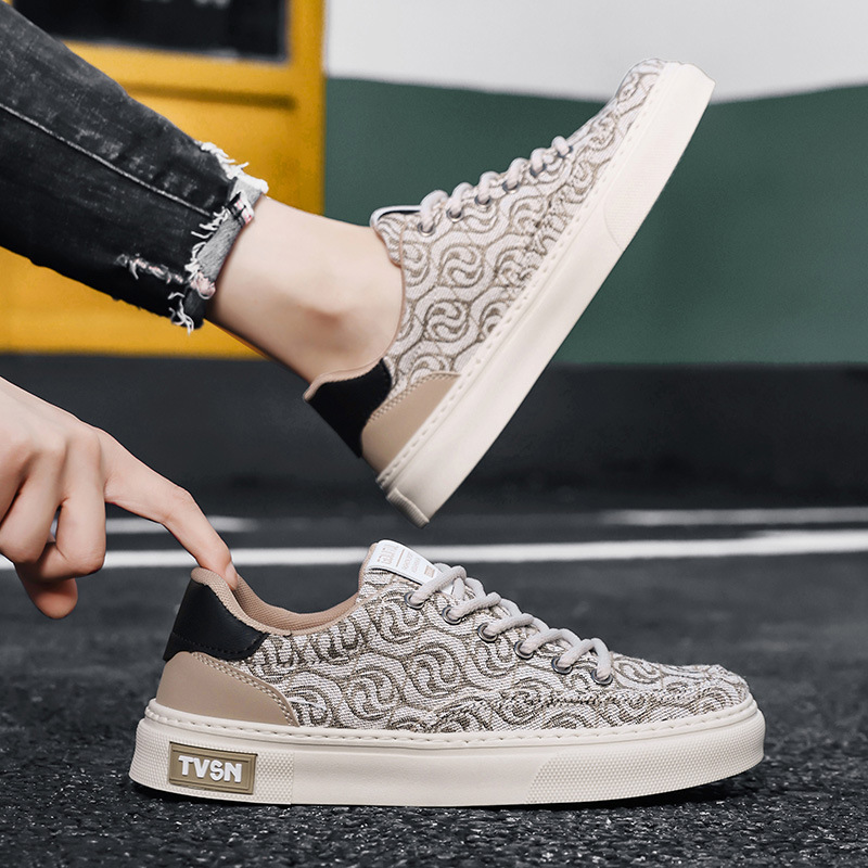 2024 New Shoes for Men Canvas Casual Shoes Trend Print Flat Skateboard Shoes Cool Lace-up Sneaker