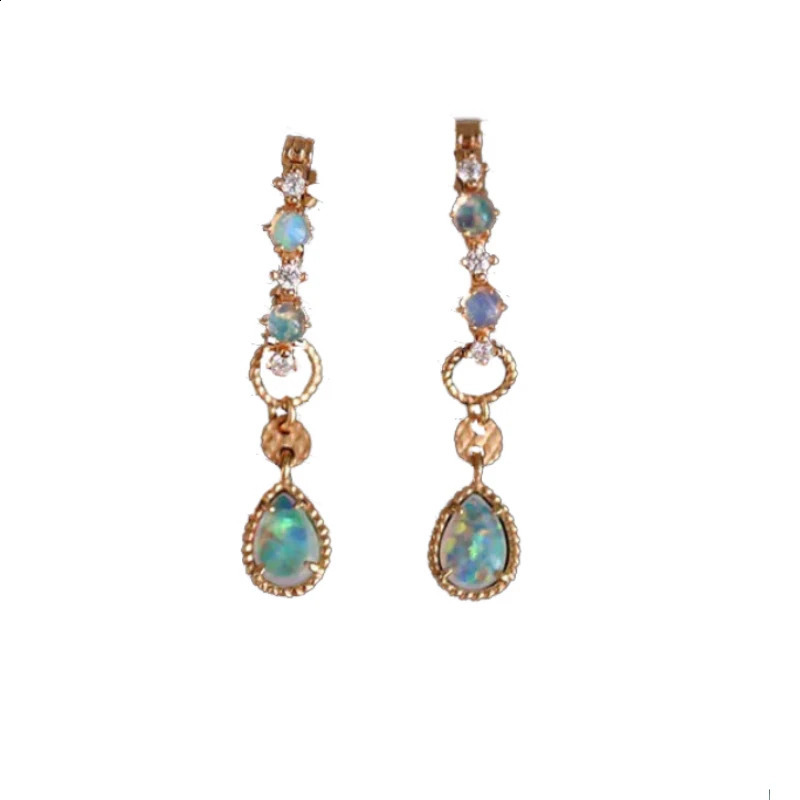 Fashion Style Colored Opal Female Pendant Earrings Water Drop Pendant Retro Exquisite Simple High End Jewelry 240911