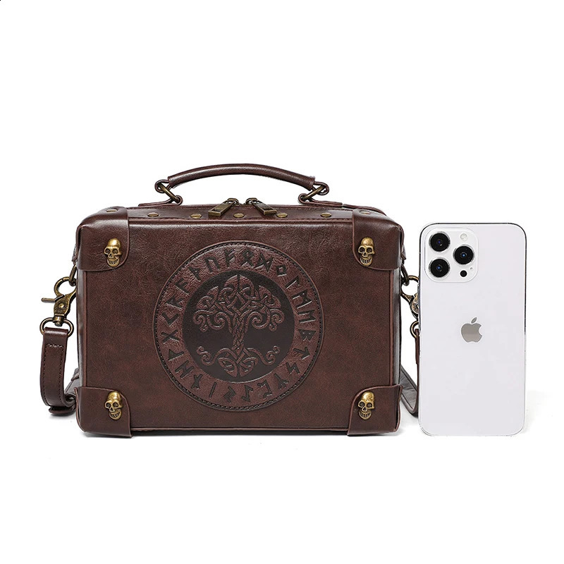 Retro Cross Body Bag for Women Steampunk Official Document Foreskin Leather Shoulder Messenger Square Side Phone Mens Style 240913