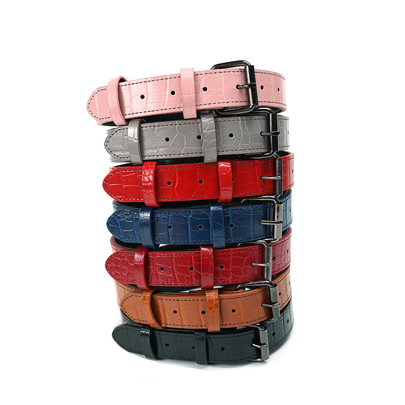 Leather Dog Collar Adjustable Crocodile Leather Pet Collar Embedded Puppy Graphics Decoration for Small, Medium and Large Dogs