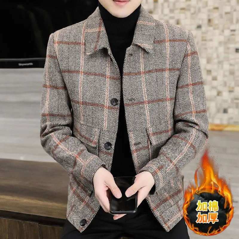 Fashion trend high-end boutique casual plaid tweed jacket handsome top plus cotton thickened woolen coat 240905