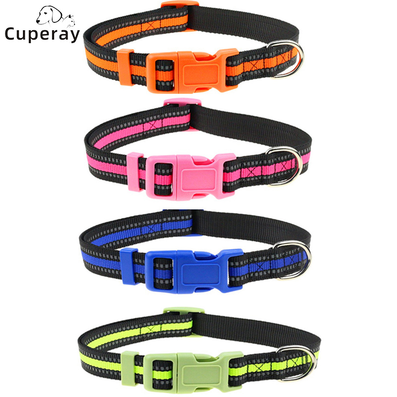 Adjustable Pet Collar Nylon Reflective Dog Collar with D-ring and ABS Quick Insert Buckle for Small, Medium Large Dogs and Cats