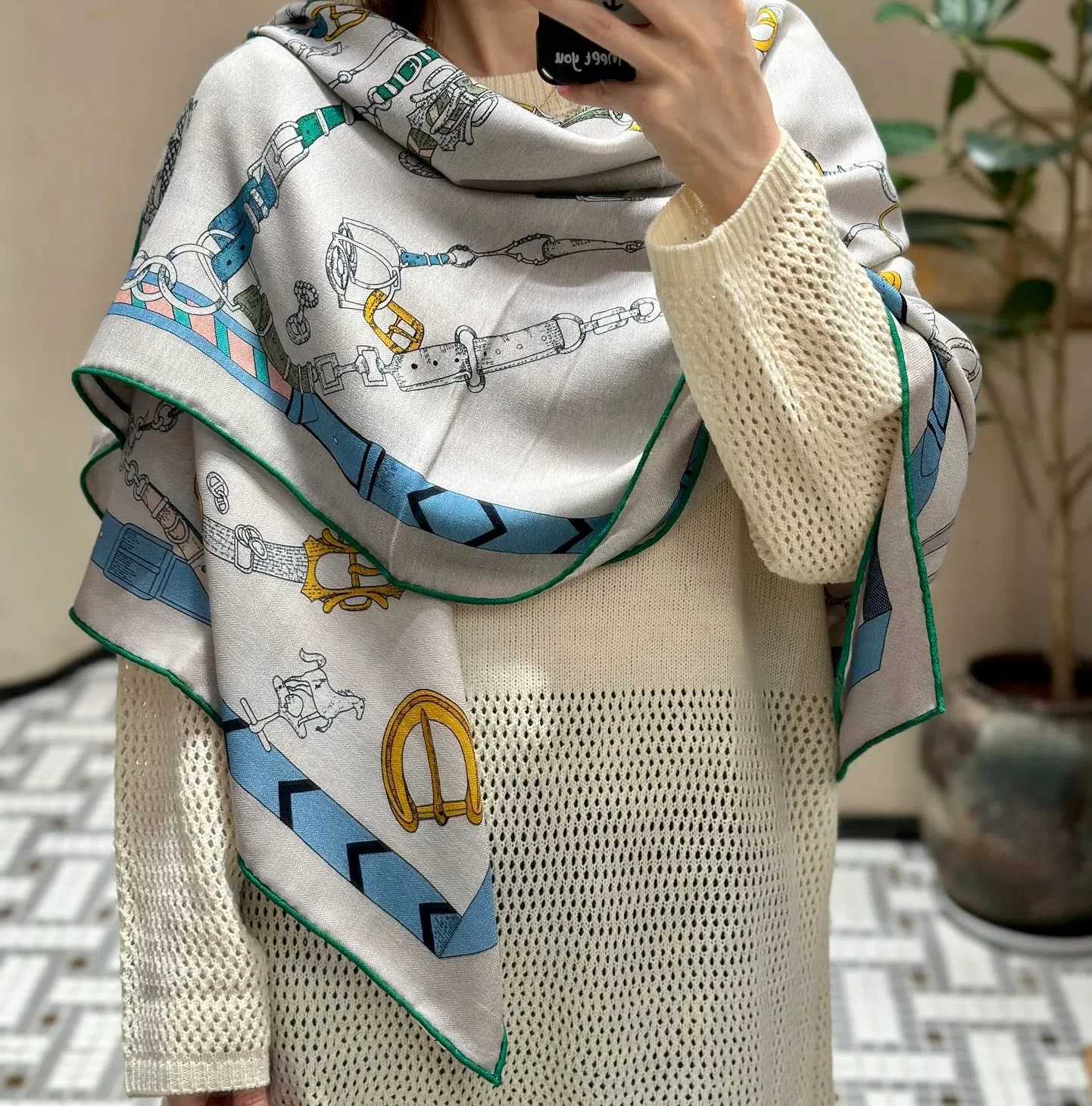 Scarves 140X140CM high-quality womens scarf double-sided printed silk cashmere shoulder bag top square sun head scarf for outdoor warmth J240913
