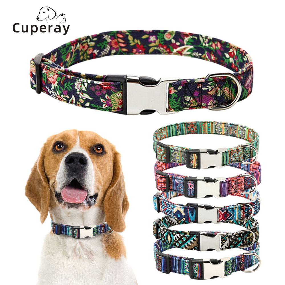 Ethnic Style Custom Dog Collar Personalized Engraved ID Nameplate Metal Buckle Adjustable Pet Collars for Small Medium Large Dog