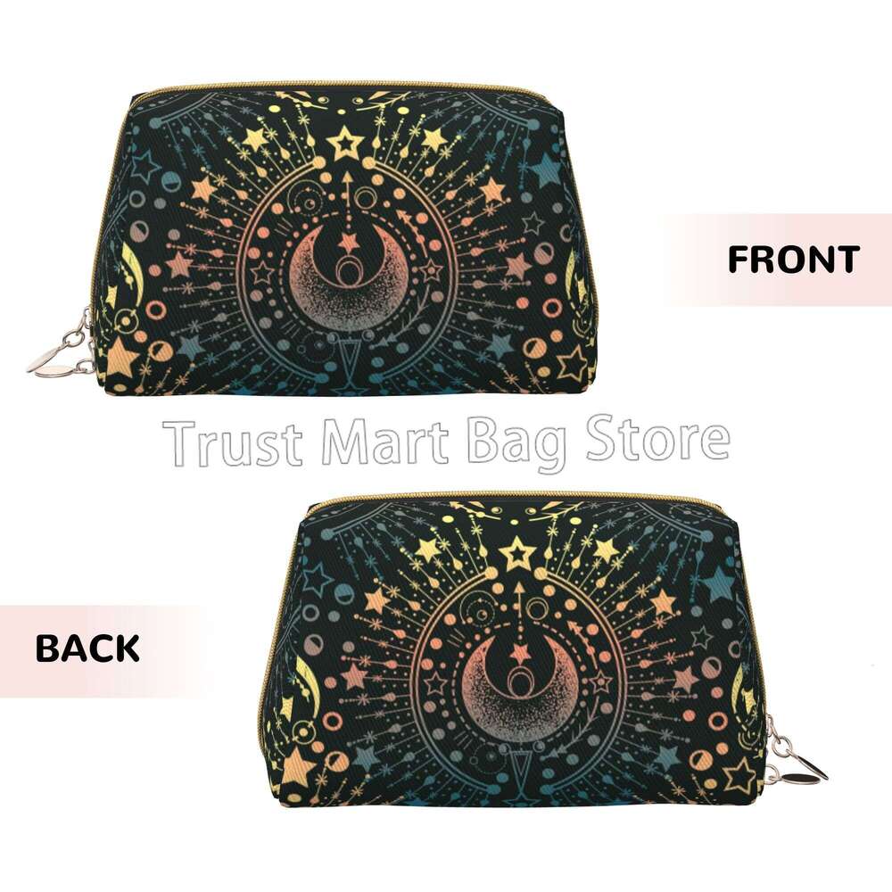Moon & Star Alchemy Magical Leather Travel Cosmetic Black Skull Moth Large Capacity Waterproof Toiletry Bag Makeup Pouch