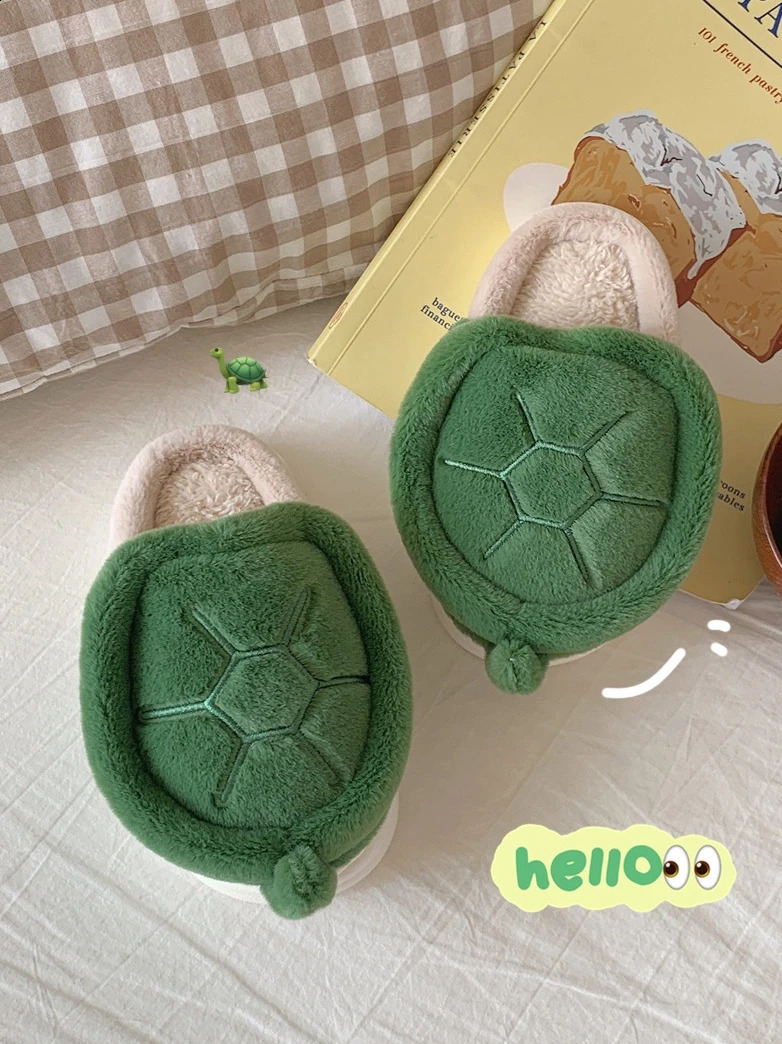 Cute Turtle Warm Plush Home Slippers Man Women Shoes For Parents Winter Comfortable Slipper 240914