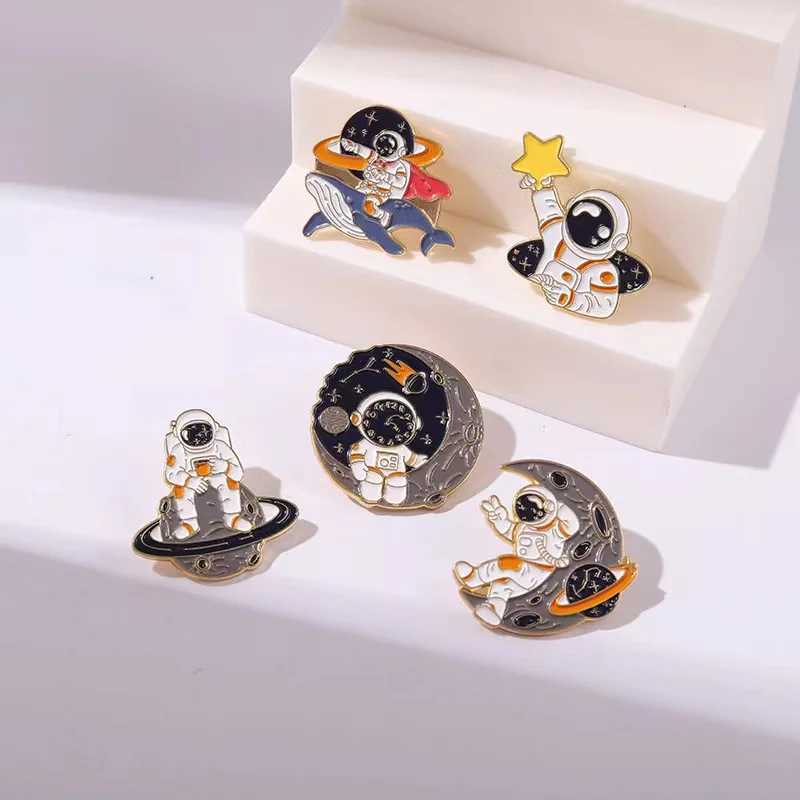Custom Astronaut And Planet Universe Enamel Pins Planet Rocket Whale Star Moon Galaxy Metal Brooch Lapel Badges Up Jewelry GiftsX240914