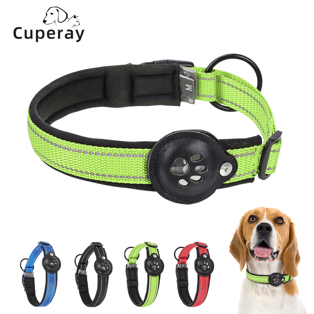 Reflective AirTag Dog Collar,Padded Dog Collars,Adjustable Heavy Duty Dog Collars with AirTag Holder Case for Small Large Dogs