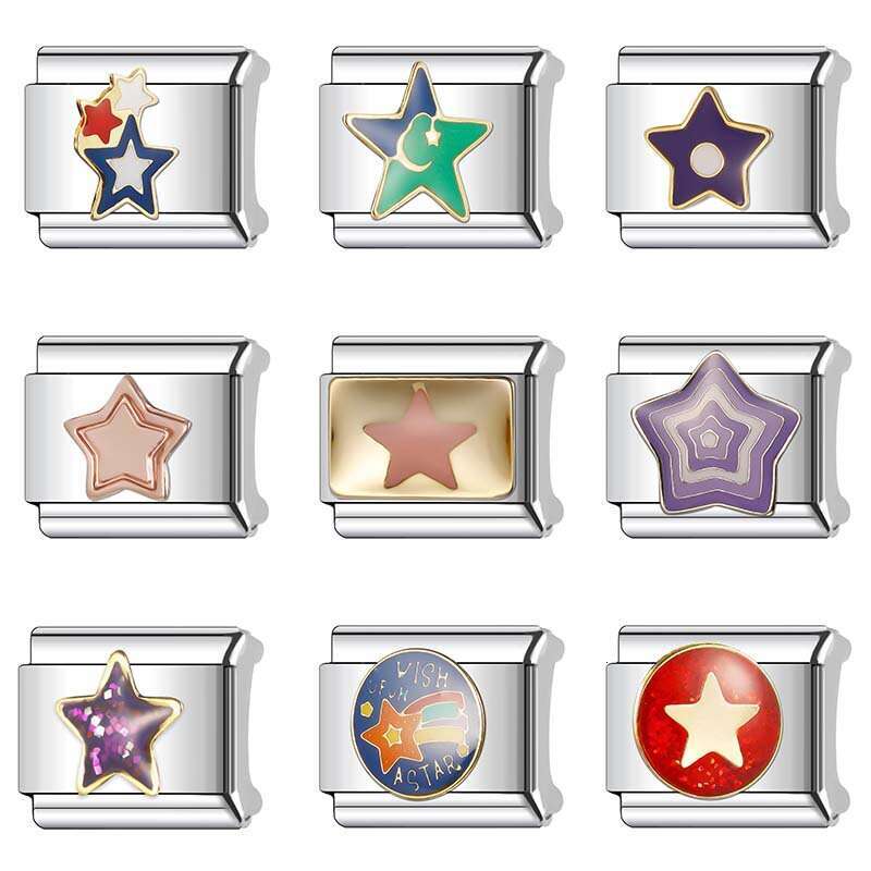 New Women's Gift Colorful stars Bead Italian Charms Links Bangle Beads Fit 9mm Stainless Steel Bracelet Making DIY For Women Fashion Jewelry